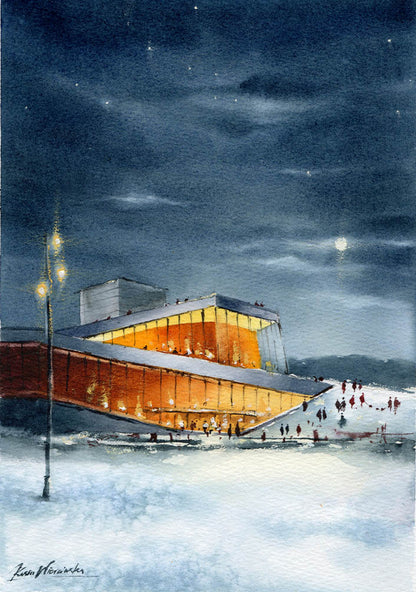 Oslo Opera House - snowy night III • Original Artwork 2021080C