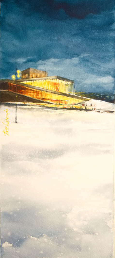 Oslo Opera House - snowy night • Original Artwork 2021080