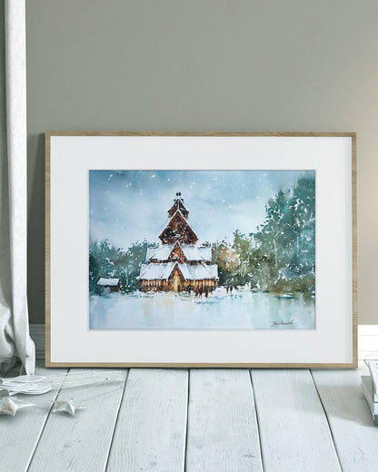 Oslo Gol Stavkirke During Winter • Original Artwork 2022075