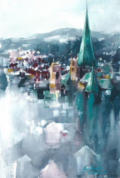 Trondheim from above • Original Artwork 2023001