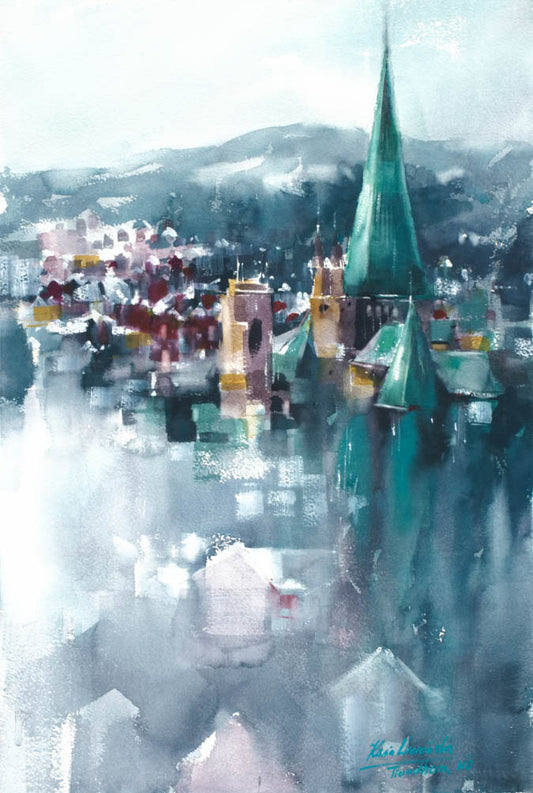Trondheim from above • Original Artwork 2023001