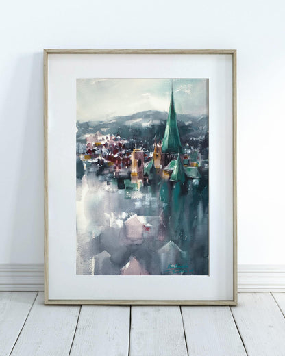 Trondheim from above • Original Artwork 2023001