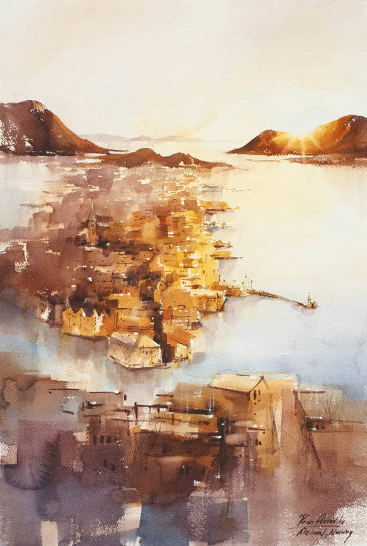 Ålesund from above • Original Artwork 38×56cm