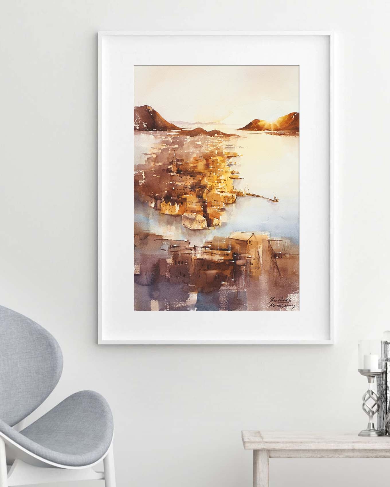 Ålesund from above • Original Artwork 38×56cm