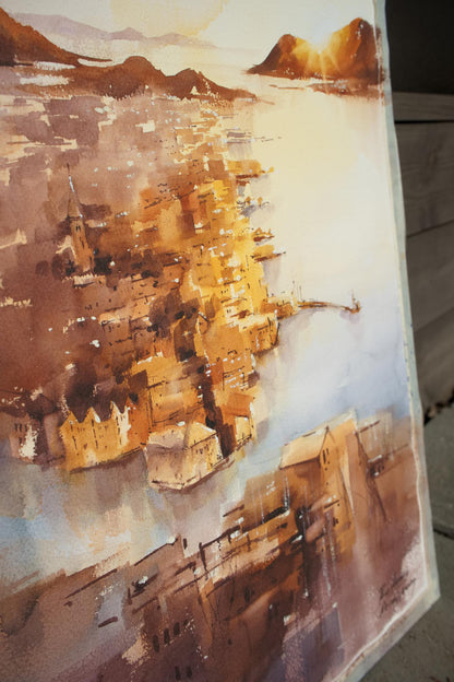 Ålesund from above • Original Artwork 38×56cm