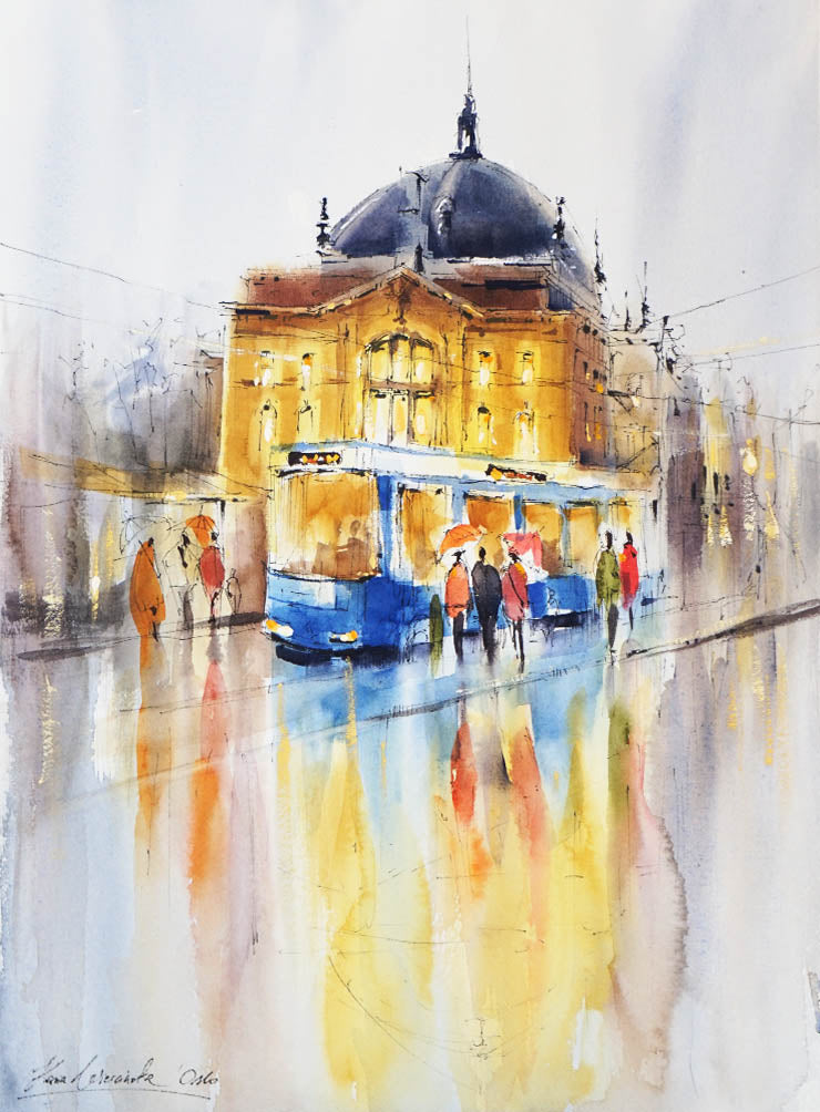 Oslo National Theatre • Original Artwork 28x38cm