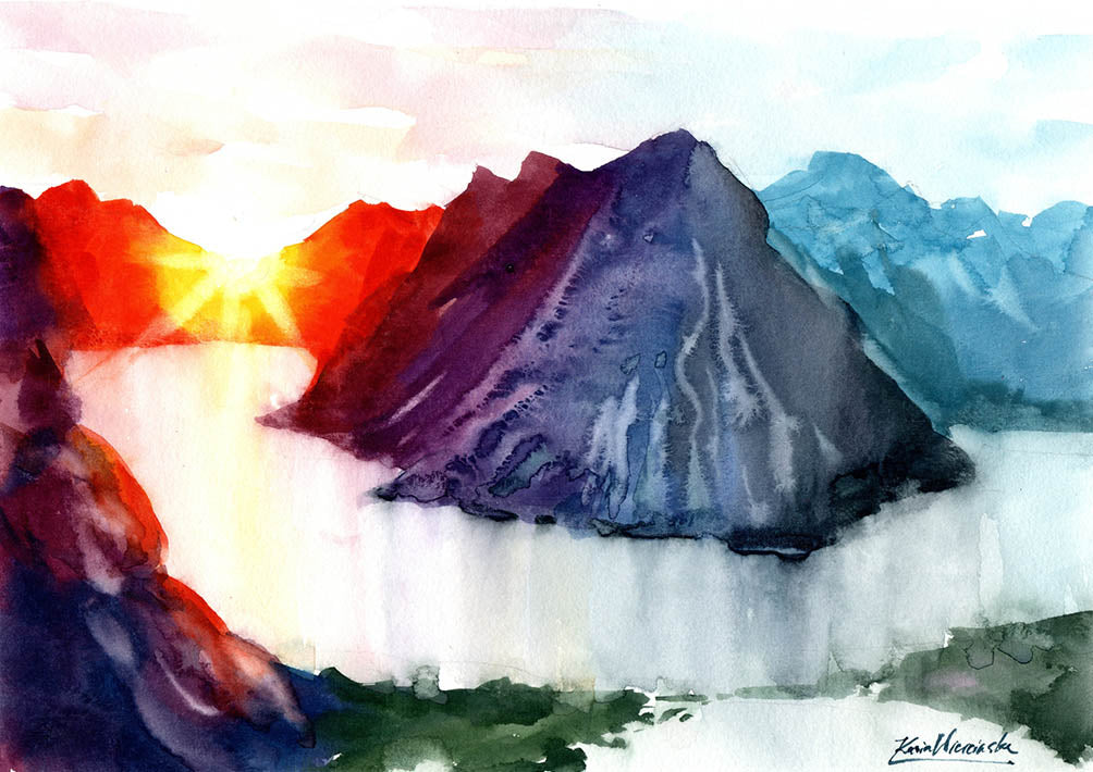 Lofoten - Sunrise in Reine • Original Artwork 19x27cm